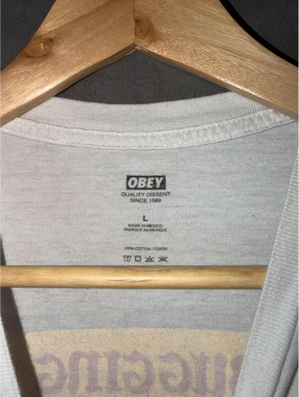 Obey Stop Bugging Me Shirt Large White Devil Beetle Graphic Tee Mens L Cotton - Picture 5 of 7